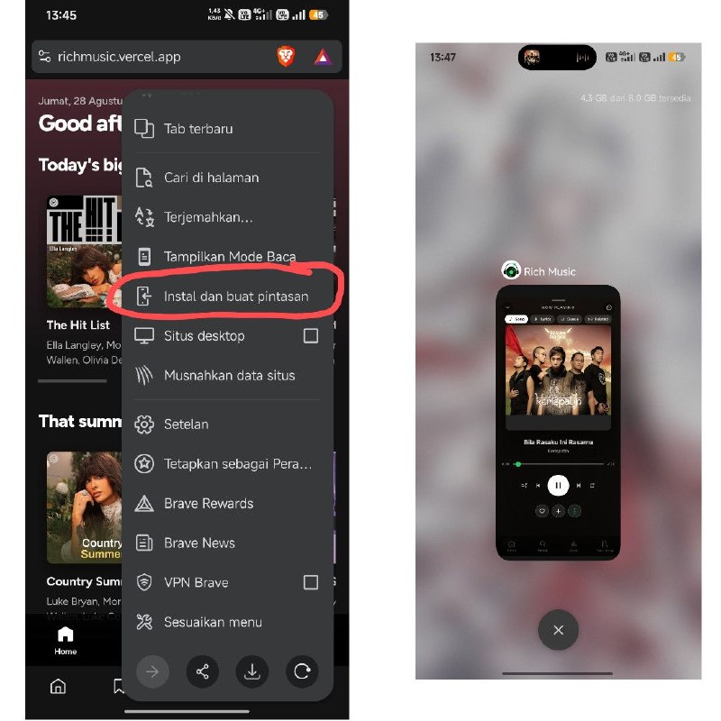 Cara Bikin Rich Music Mode Mobile Jalan di Latar Belakang Lewat Brave