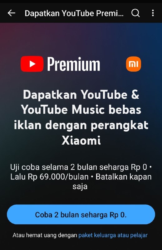 Cara Dapat YouTube Premium Gratis 2 Bulan via Xiaomi