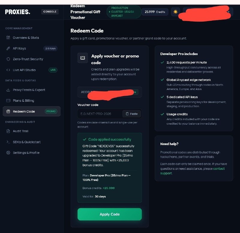 Cara Redeem Kode NEXDEV26 NextProxy Gratis 30 Hari
