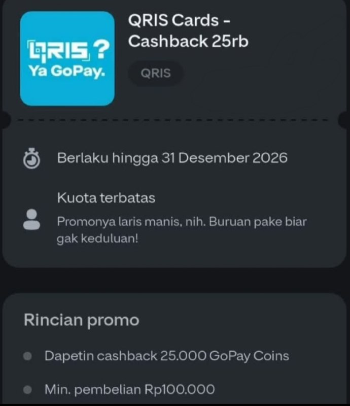 Cara Dapat Cashback 25RB di Gopay Lewat Voucher QRIS