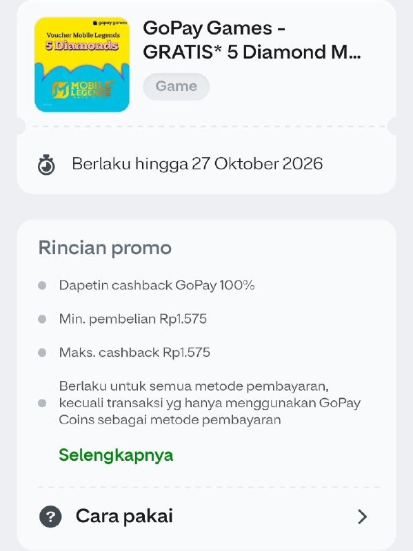 Cara Klaim Diamond Mobile Legends Gratis via Gopay