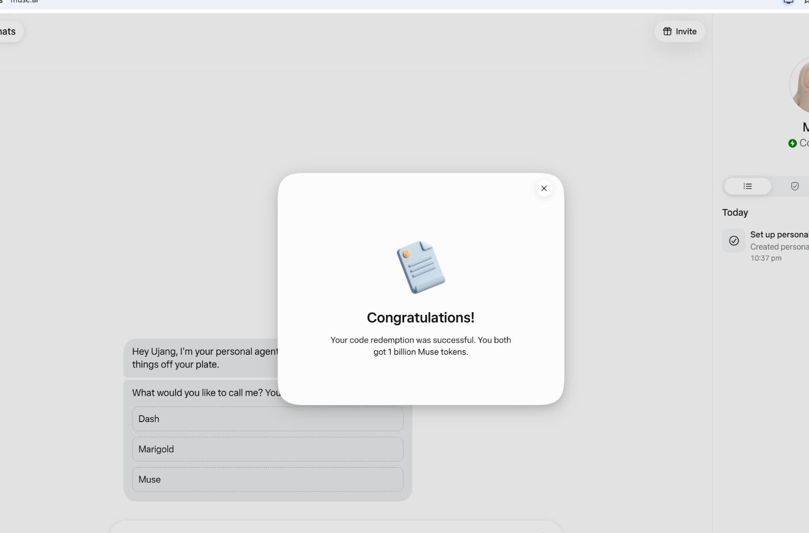 Redeem kode Muse AI berhasil, dapat 1 miliar token